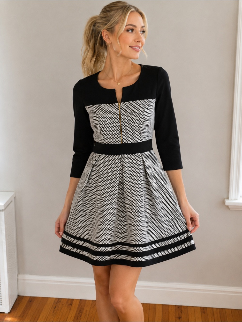 Like New Fen-ka Black & White Fit & Flare Dress – Size 36 (XS/S)
